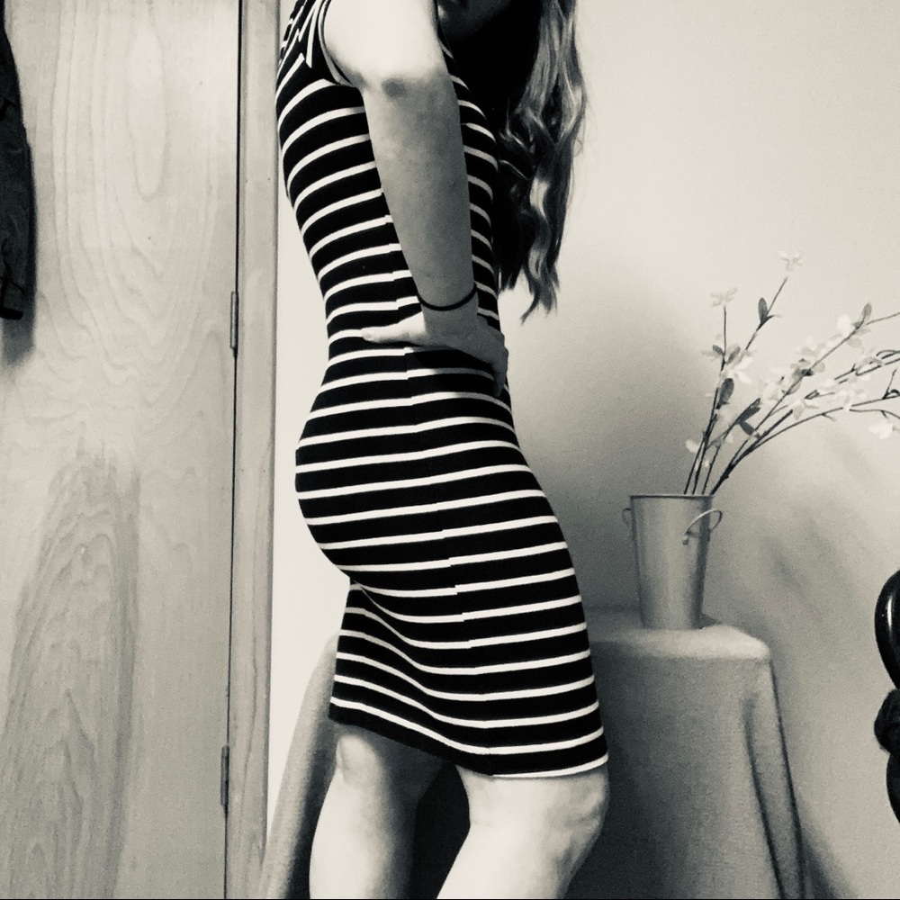 Black and White striped Bodycon Dress